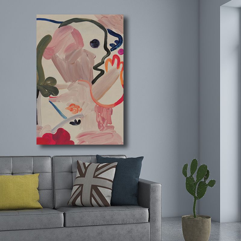 Pink Abstract Pattern Wall Decor Cartoon Textured Canvas Print for Living Room, Multiple Size Options