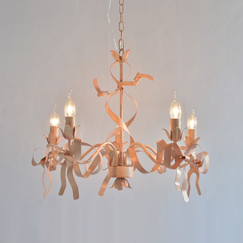 Multi Lights Pink Metal Suspension Pendant Light Curved Arm Modern Style Hanging Lamps