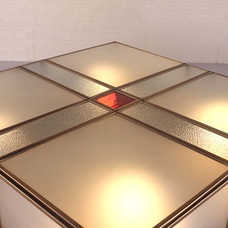 2/4 Verlichting Woonkamer Plafond Gemonteerde Armatuur Vintage Messing Flush Mount Licht met vierkant Frosted Glass Panel Shade