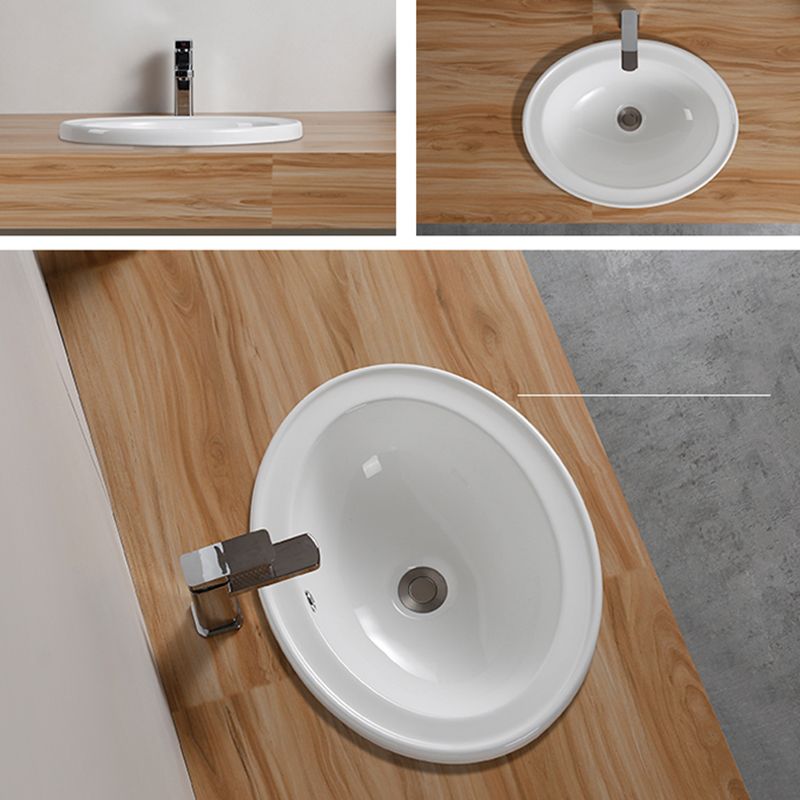 Traditional Drop-in Bathroom Sink Oval Porcelain with Overflow and Faucet Basin