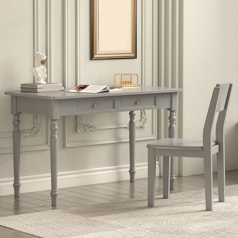 Solid Wood Writing Desk Glam Style Rectangular Desk with 2 Drawers