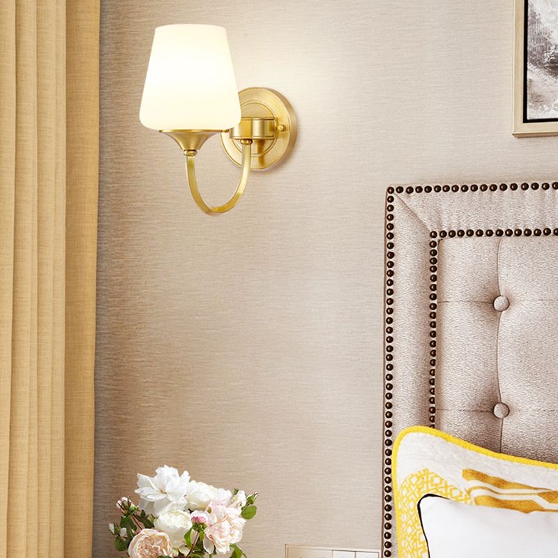 Modern Copper Wall Mount Lamp 1-Light with Glass Shade for Living Room