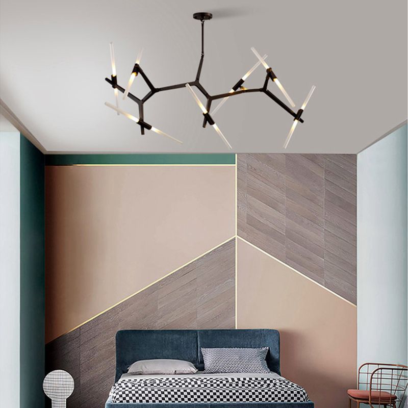 Luz de lámpara de lámpara de estilo moderno Rama de metal colgante de metal en negro