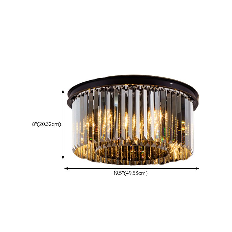 Gray Modern Metal Flush Mount Circle Shape Ceiling Lamp with Crystal Shade for Living Room