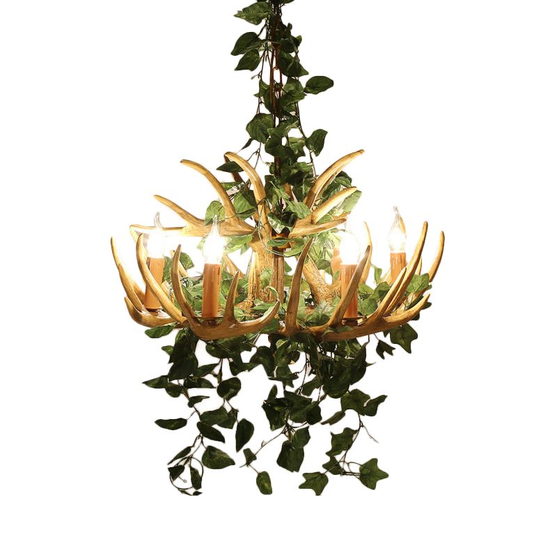 Candle Living Room Hanging Lamp Rustic Resin 4/6/12 Bulbs Pink/Green Chandelier Pendant Light