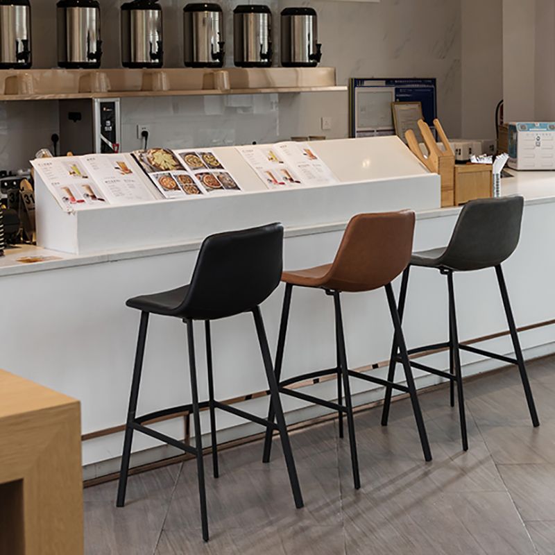 Modern Style Bar-stool Bucket Leather Seat Barstool with Footrest and Iron Legs