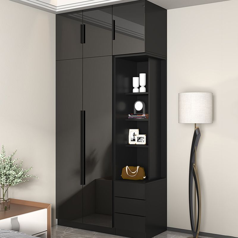 Black Glass Door Cabinet for Bedroom Contemporary Interior Storage Cabinet