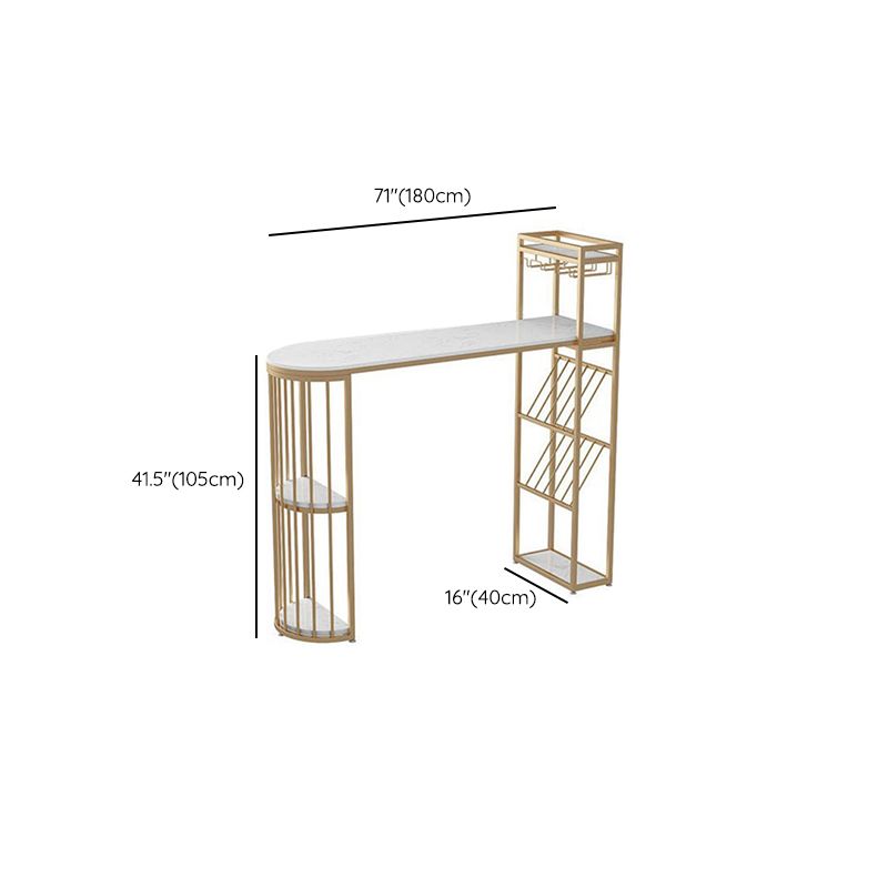 Industrial Faux Marble Bar Dining Table Double Pedestal Bar Table with Wine Glass Holders