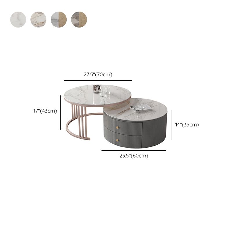 Drum Coffee Cocktail Table with 2 Storage Drawers Slate Top Round