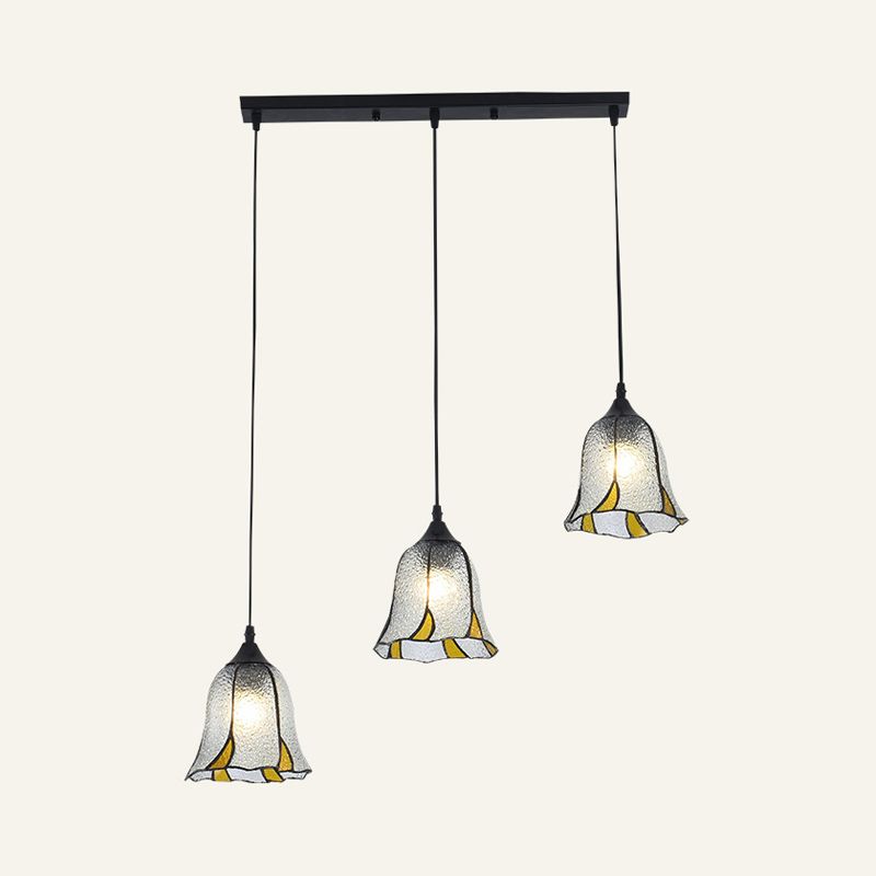 Tiffany-Style Bell Multi Ceiling Lamp 3 Bulbs Handcrafted Glass Suspension Light Fixture