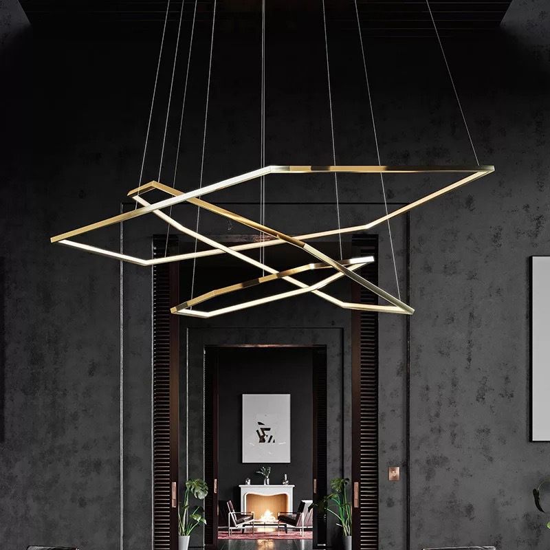 Gold Multi-Tier Chandelier Lighting Fixture Minimalist LED Metal Suspension Light
