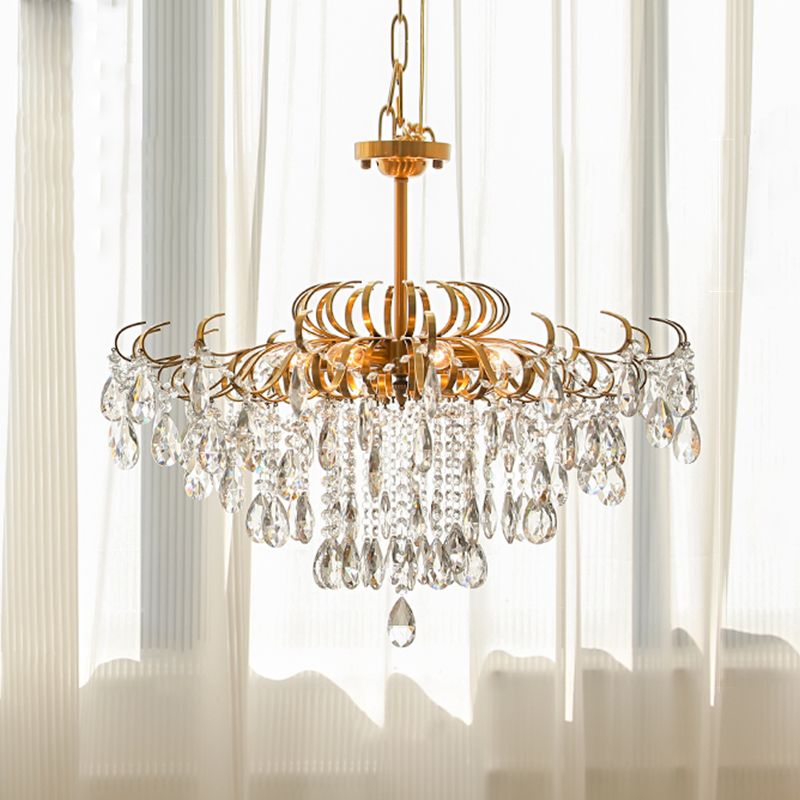 Traditional Chandelier Light Fixtures Multi-Head Crystal Suspension Pendant Lamps