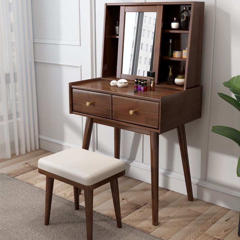 Modern 2-Drawers Solid Wood Dressing Table Mirror Makeup Table