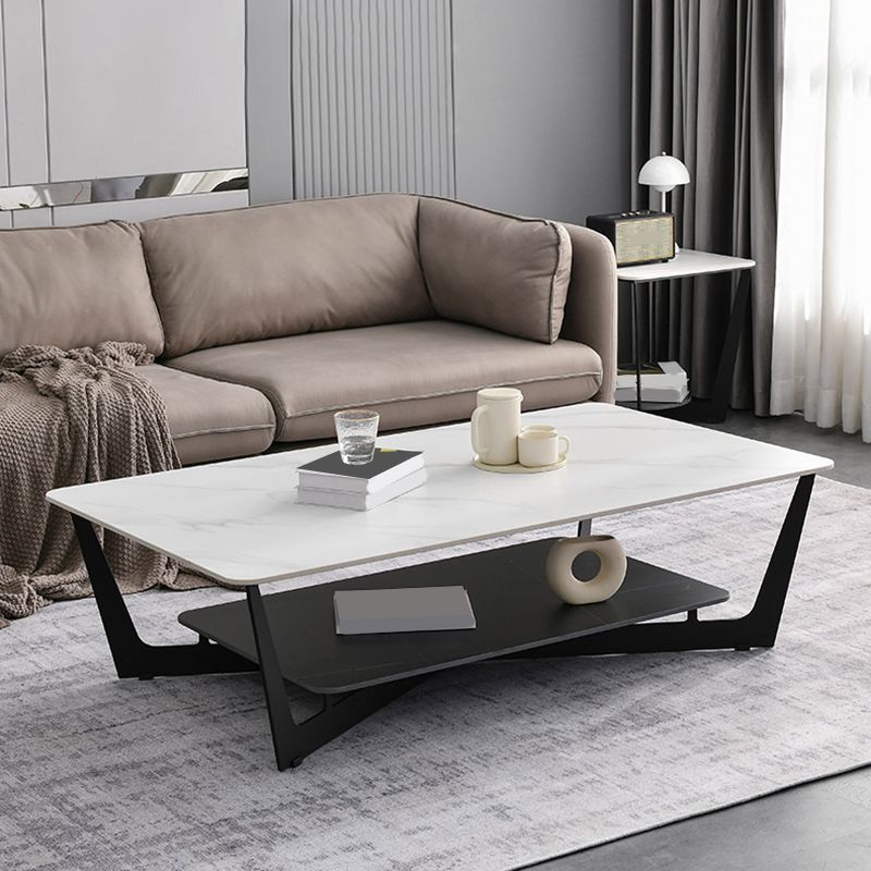Slate Rectangular Coffee Table Open Shelf Minimalist Coffee Table