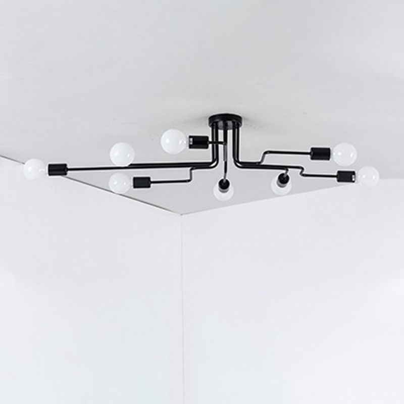 Black Radial Semi Flush Mount in Industrial Creative Style Lacquered Iron Ceiling Fixture