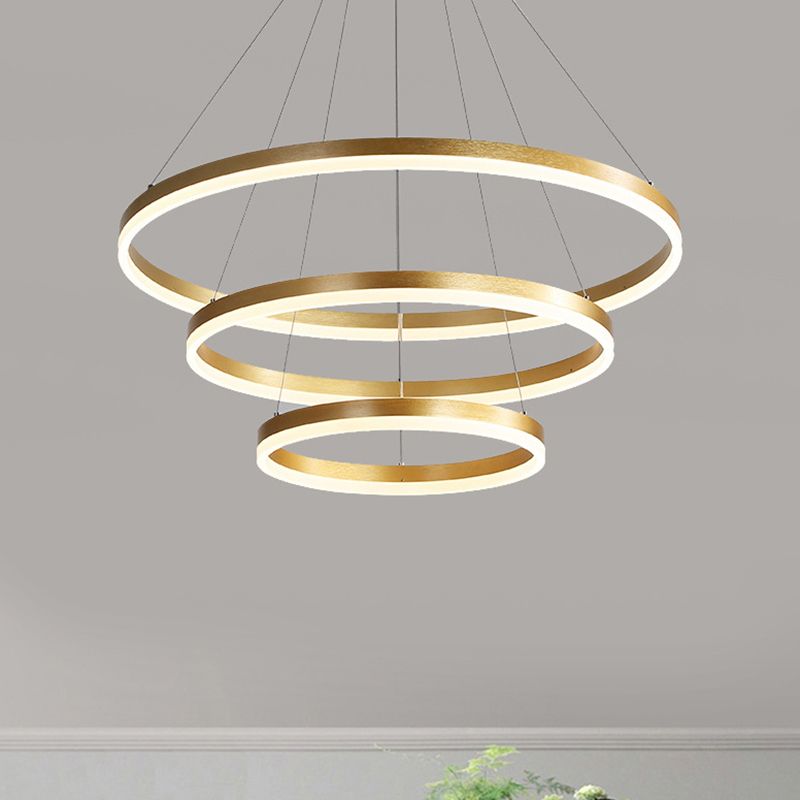 3-Light Chandelier Lamp Modern Three Rings Chandelier Lighting Fixtures with White Acrylic Shade