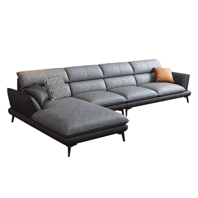 Flared Arm Sofa & Chaise Modern Faux Leather Sofa in Dark Grey