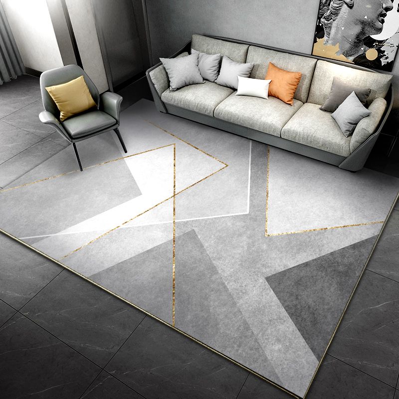 Chic Grey Carpet Modern Geometric Pattern Rug Polyester Stain Resistant Area Rug for Drawing Room