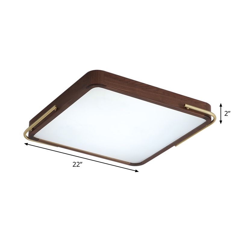 Plafonnier LED contemporain marron carré/rectangle avec abat-jour en bois, 13"/19"/27" de long