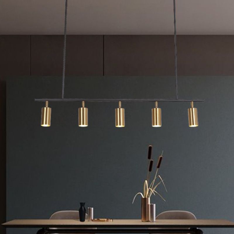 Cilindri dorati Isola illuminazione Apparegola in stile minimalista in metallo isola a sospensione Luce