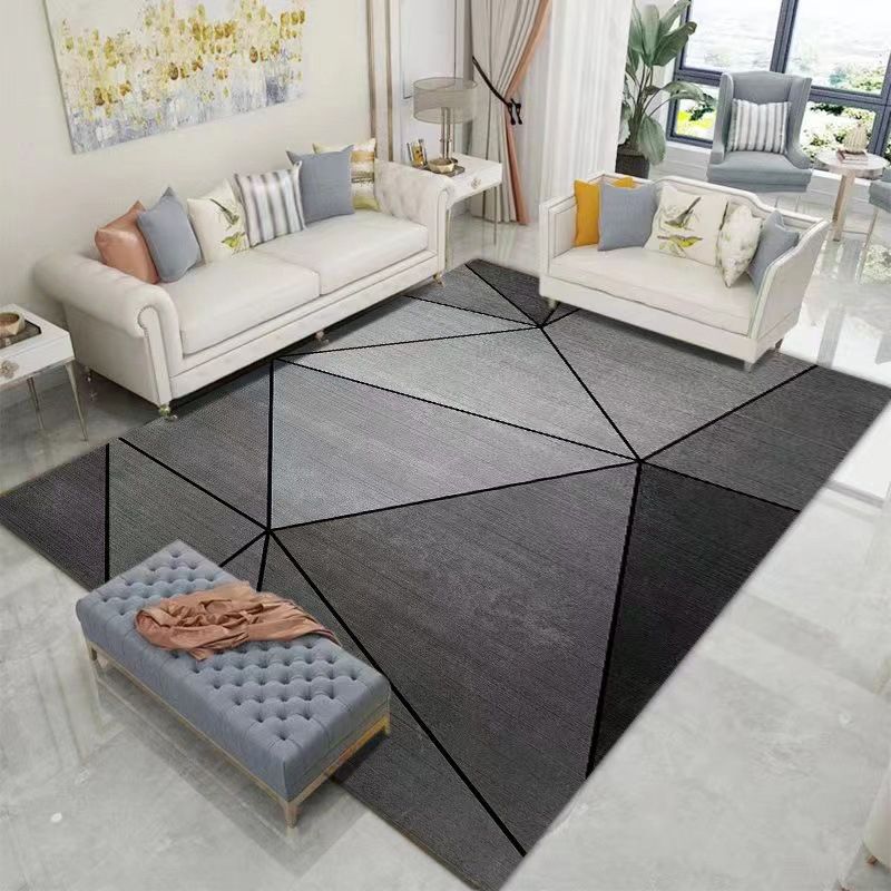 Polyster Rectangle Area Carpet Bedroom Geometric Printed Contemporary Non-Slip Backing