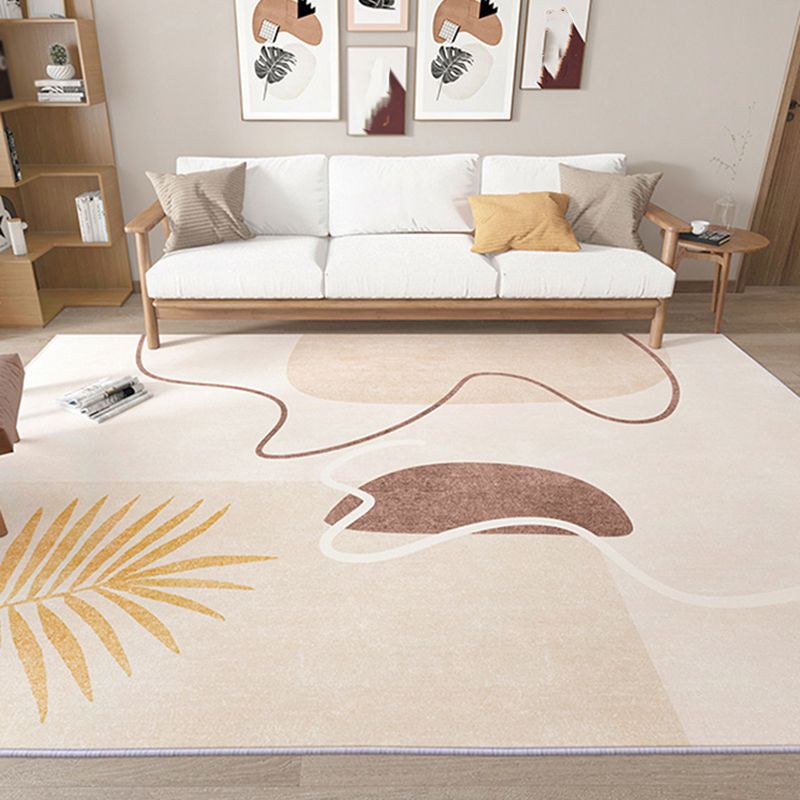 Apricot Tone Home Decor Carpet Nordic Abstract Lines Area Rug Polyester with Non-Slip Backing Rug