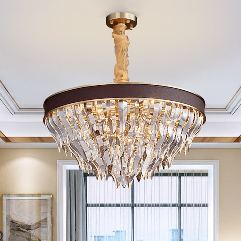 Cone Contoured Crystal Pendant Chandelier Contemporary 11 Heads Brown Suspension Light
