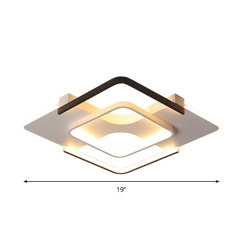 Squared Bedroom Ceiling Flush Light Black-White Metal Contemporary 16"/19.5" Wide LED Flushmount Lighting in Warm/White Light