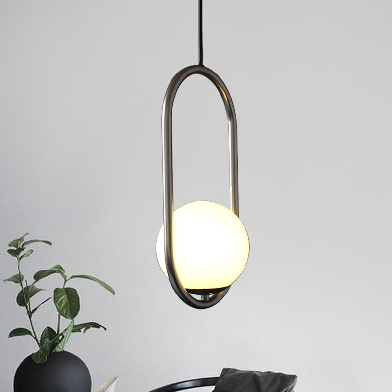 Chrome langwerpige suspensie hanger minimalisme 1-licht ijzerhanglicht met orb witte glazen schaduw