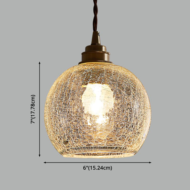 1 Light Spherical Pendant Lamp Vintage Industrial Crackled Glass Hanging Lamp for Living Room
