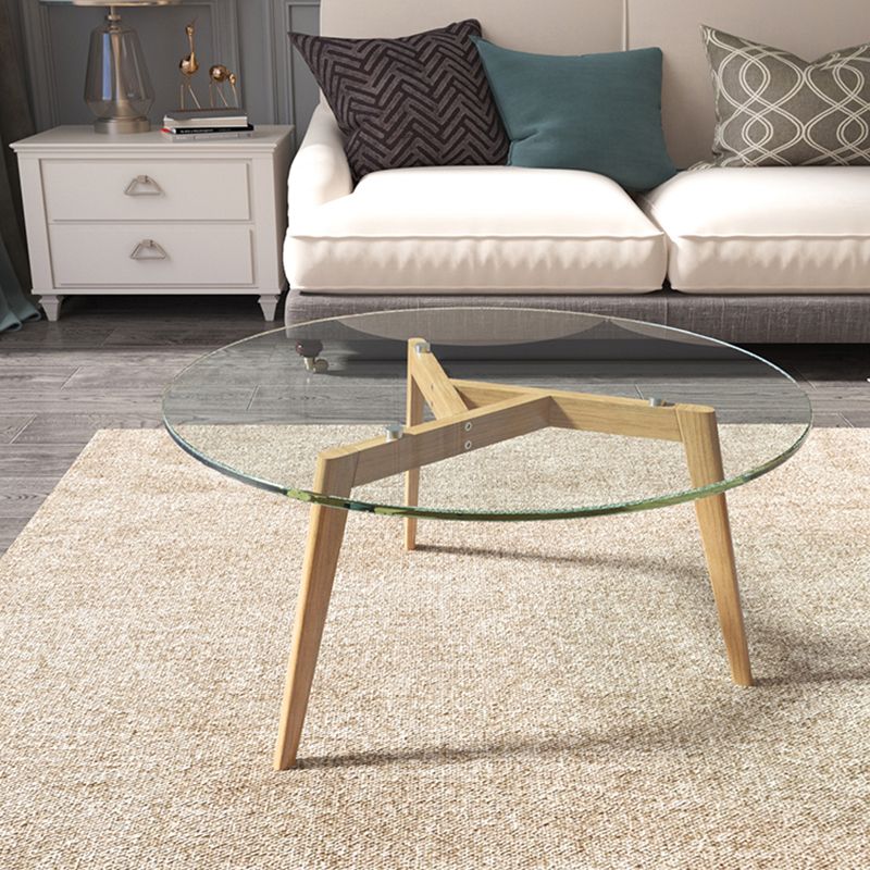 13.7/17.7"H Wooden Base 3 Legs Glass Top Round Coffee Table for Apartment