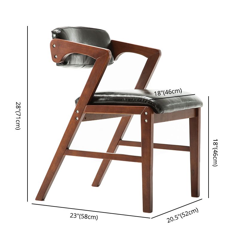 PU Leather Upholstered Dining Armchair Open Back Arm Chair with Wood Legs