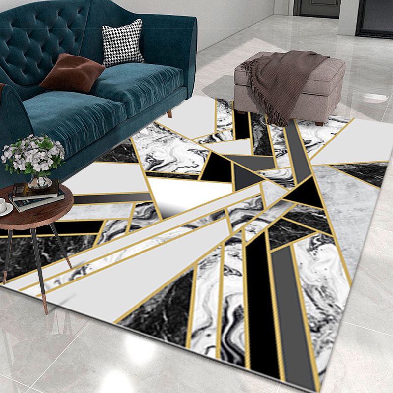 Abstract Rug Polyester Marble Look Area Rug Stain Resistant Carpet for Living Room