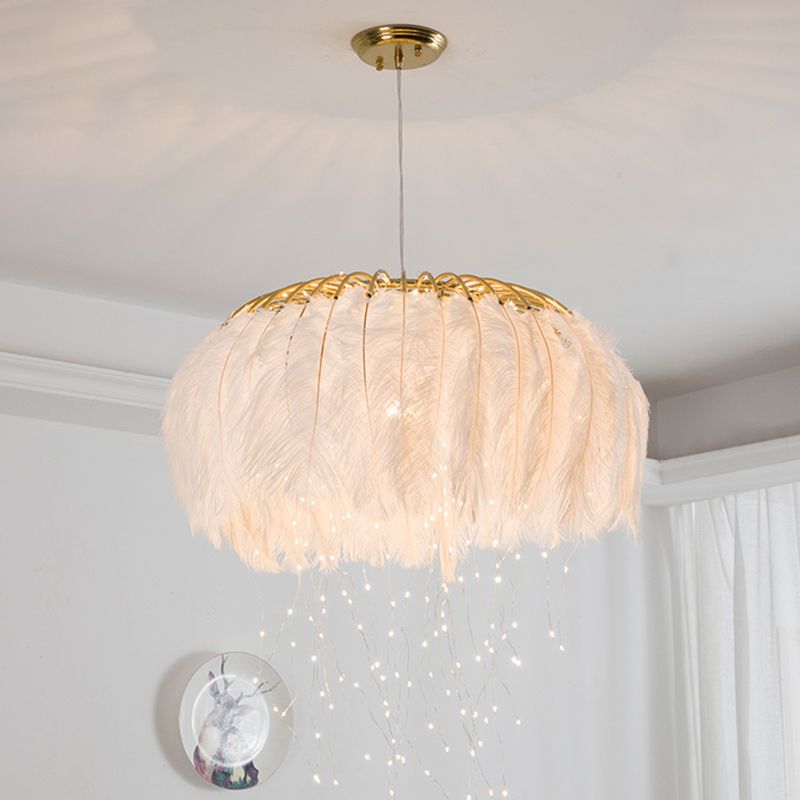 Koepelvormige hanglamp armatuur Noordse stijl veren slaapkamer kroonluchter hanglampje