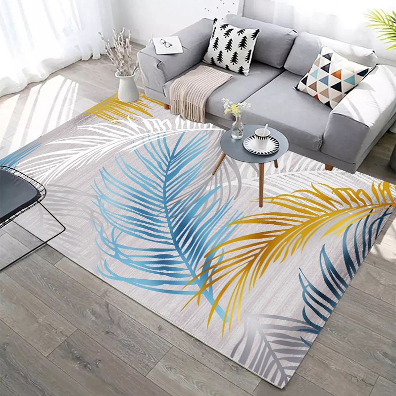 Decorative Rectangle Rug with Feather Pattern Stylish Contemporary Rug Polyester Washable Carpet for Home Decor