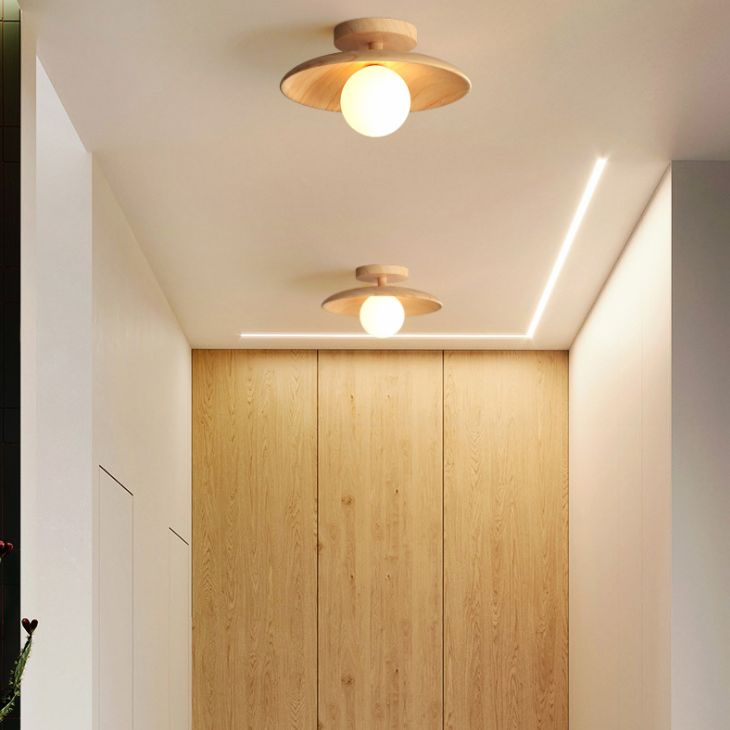 Plafoniera contemporanea da incasso circolare in legno a 1 luce LED