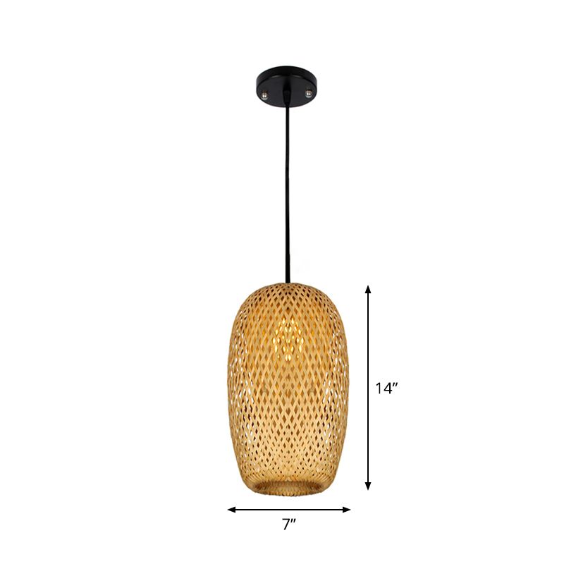 Asien 1/3-Bulb-Suspension Licht Beige gemischte Form/Ellipse/Tröpfchenhängeanhänger mit Bambusschatten, 10 "/12"/14 "Breite