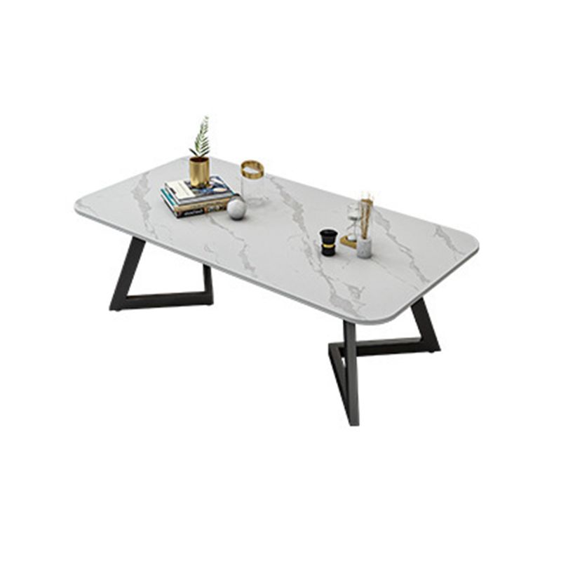 Glam Iron Base Coffee Table with Rectangle Stone Top Cocktail Table
