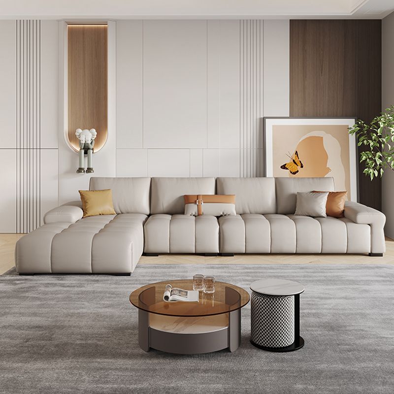 Pillow Top Arm L-shape Sectional Genuine Leather Sectional with Pillows