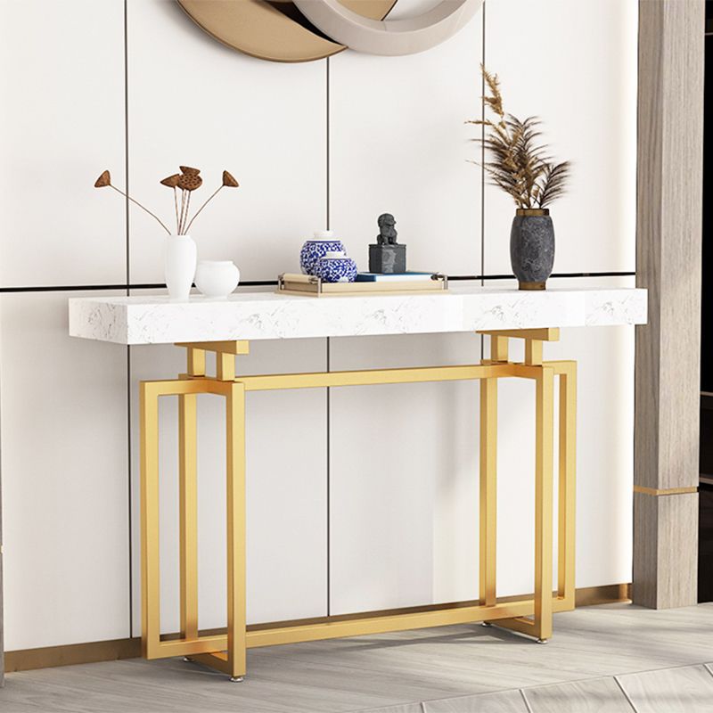 Glam Marble Rectangle Stain Resistant Console Table in Black/white