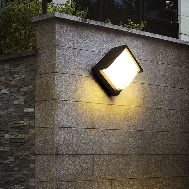 Modern Metal Wall Sconce Square Shape Wall Light with Plastic Shade for Living Room