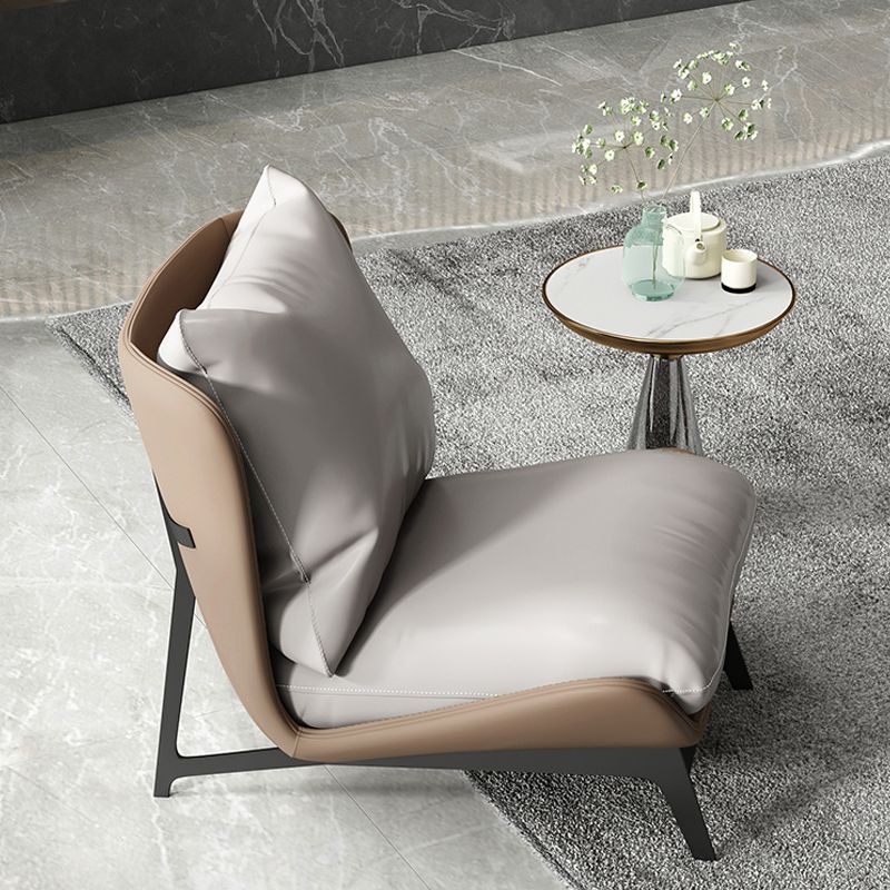Mid-century Modern Leather Slipper Accent Chair Pillow Back Armless Chair