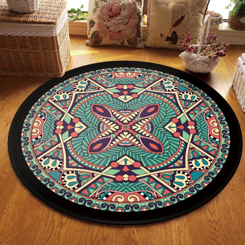 Multi Colored Living Room Rug Moroccan Tribal Flower Print Rug Synthetics Pet Friendly Anti-Slip Backing Washable Area Carpet
