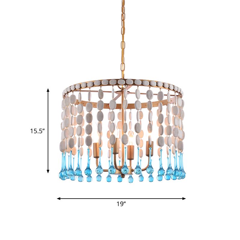 4 Bulbs Cascading Chandelier Light Fixture Rustic Wood Hanging Lamp Kit for Living Room