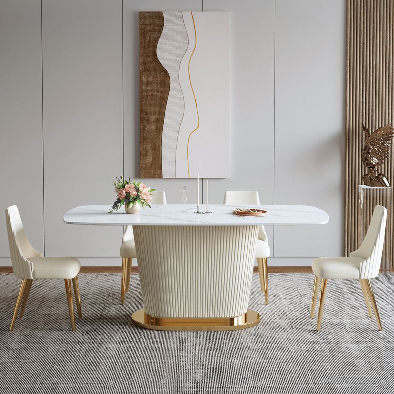 Glam Sintered Stone White Dining Room Set with Round Table Dining Table Furniture