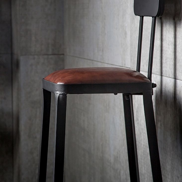Industrial Style Armless Counter Stool Iron Cafe Bar Stool with Leather Cushion and Pedal