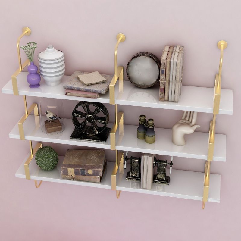 Metal and Wood Glam Shelf Bookcase Gold Wall Mounted Bookshelf for Office