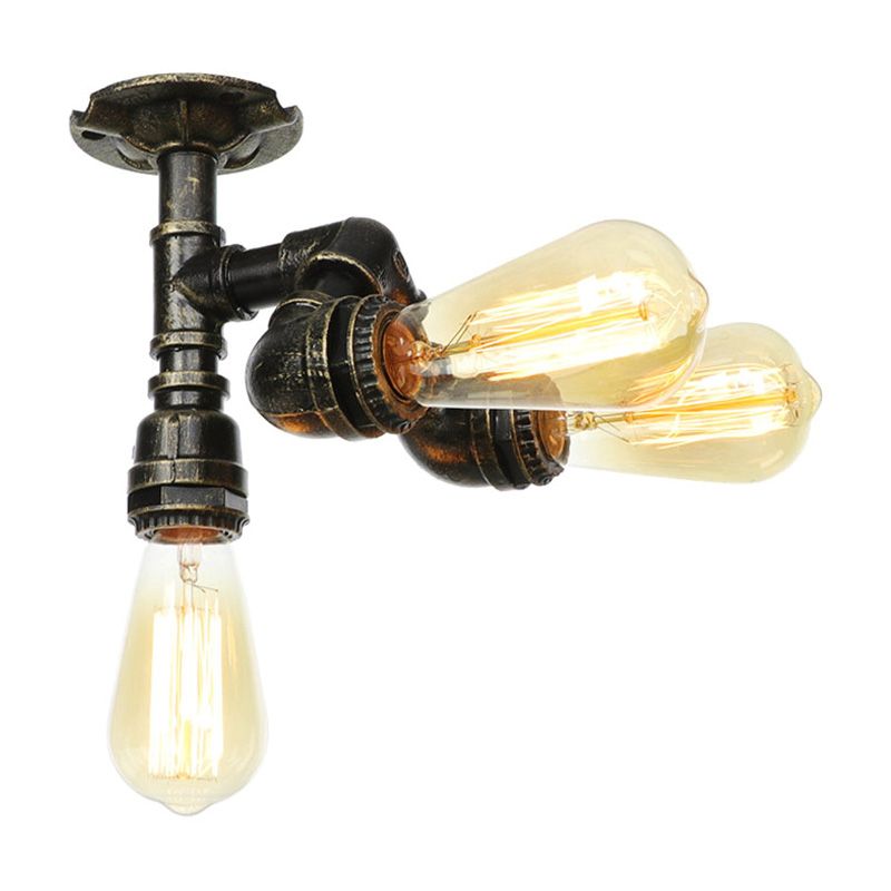 Water Pipe Metal Semi Flush Mount Vintage 3/4 Lights Indoor Ceiling Light Fixture in Antique Brass/Aged Silver/Antique Bronze