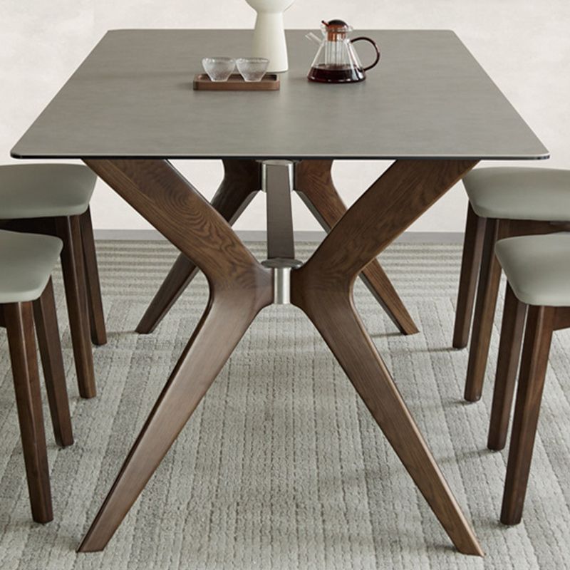 Modern Sintered Stone Dining Set Rectangle 1/2/5/7 Pieces Dining Room Table Set in Grey