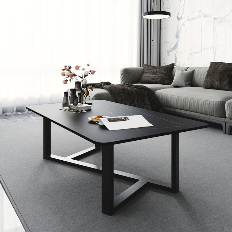 Slate Rectangle Coffee Table Abstract Base Type Cocktail Table